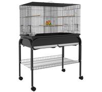 Grand cage oiseaux - PawHut - avec support et roulettes - pour cacatoès perruche canaris perroquet - acier - 85 x 49 x 119 cm -
