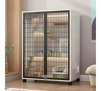 Grande cage pour chat à 3 étages avec litière - Enclos en bois pour 1 à 2 chats, parc d'intérieur pour chat avec griffoir et pont de suspension