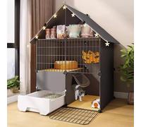 Grande cage pour chat avec hamac pour chat et parc à litière amovible en fil métallique pour lapin, lapin multifonction