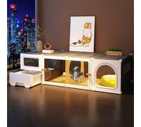 Grande cage pour chat avec litière, villa d'intérieur de luxe à 2 couches, maison spacieuse en plastique avec porte transparente, parfaite pour les chats (140 x 45 x 35 cm)