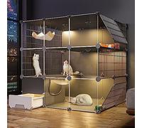 Grande Cage pour Chat D'Intérieur, Parc pour Chat, Enclos pour Chat avec Bac À Litière Semi-Fermé, Cage Amovible pour Petits Animaux, pour Chaton, Cochon d'Inde, Lapin Et Chinchilla (111 X 95 X 109