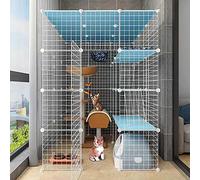 Grande cage pour chat, enclos d'intérieur, parc à chat détachable en métal à monter soi-même, cage pour chat ou furet, grand espace d'exercice pour animaux de compagnie, avec rampe, échelle, hamac et