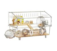Grande cage pour hamster - Cage transparente à deux étages - Cage spacieuse pour hamster avec gourde et toilette - Pour petits animaux tels que les cochons d'Inde, observation à la maison ou en