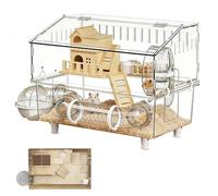 Grande cage pour hamster, enclos transparent à 2 couches - Cage pour grand hamster avec bouteille d'eau et salle de bain - pour l'observation des animaux, la maison, la guinée, les petits animaux