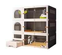 Grande cage transparente pour chat avec bac à litière, villa intérieure à 3 étages et abri de terrasse extérieur pour chats