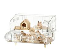 Grande Cage Transparente pour Hamster, Double Couche, Villa de, Habitat d'observation du Hamster doré avec Roue Courante, cachette pour Bouteille d'eau et