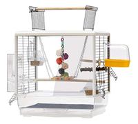 Grande Cage Transparente pour Perroquet, Cage À Oiseaux Décorative De Jardin, Nid avec Mangeoire Et Support en Bois, Volière en Acier Inoxydable Facile À Monter.(Set-C)