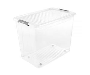 Grande Caisse transparente avec couvercle clips et roulettes 74 litres