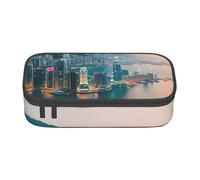 Grande capacité avec compartiment imprimé Hong Kong - Trousse de rangement pour fournitures de bureau, Noir/blanc, One Size, Art déco.