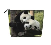Grande capacité avec deux grands pandas imprimés monocouche imitation lin Trousse de maquillage Organiseur de soins personnels Convient pour diverses occasions