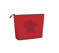 Grande capacité avec motif drapeau du Maroc - Faux chanvre - Trousse de toilette - Sac de voyage avec fermeture éclair.