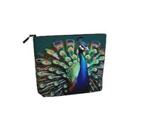 Grande capacité, beau motif paon, faux chanvre sac de maquillage, trousse de toilette, sac de voyage avec fermeture éclair.