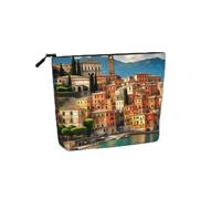Grande capacité, belle impression italienne faux chanvre sac de maquillage, trousse de toilette, sac de voyage pochette avec fermeture éclair.
