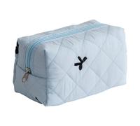 Grande capacité Bowknot matelassé Cosmétique Trousse de maquillage à la mode Sac de rangement pour les amateurs de mode, bleu