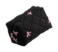 Grande capacité Bowknot matelassé Cosmétique Trousse de maquillage à la mode Sac de rangement pour les amateurs de mode, Noir