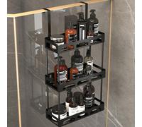 Grande capacité Caddy de douche en métal noir, Étagère de rangement suspendue à la porte de douche, Surface polie résistante à la rouille, Organisateur de salle de bain monté au mur, Convient pour ran