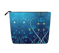 Grande capacité - Mini fleur bleue - Imprimé tourbillon - Une seule couche - Faux lin - Trousse de maquillage - Organisateur de soins personnels - Convient pour diverses occasions