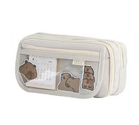 Grande capacité Pen Case, Cute Capybara Stationery Pouch, Portable Zipper Pencil Organizer, Portable Pencil Organizer 22 x 13 cm/8,66 x 5,12" pour Pens, Erasers (Green, Black, Coffee, Creamy), Creamy,