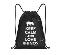 Grande capacité Sac à Dos à Cordon Restez Calme et Aimez Les rhinocéros Sac réutilisable Sac Multifonctionnel 36x42cm pour Sport,Natation,crèche