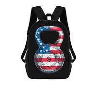 Grande Capacité Sac À Dos d'affaires Kettlebell Barbell Drapeau des États-Unis Sacs D'École Loisir Multicolore Cartable Scolaire pour Gym, Loisir, Voyage, 42X32X14Cm
