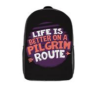 Grande Capacité Sac À Dos Scolaire Route du Pèlerinage vers Une Vie Meilleure Cartable Scolaire Polyester Sacs D'École Loisir pour Loisir, Trekking, Randonnéebureau, 42X32X14Cm