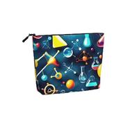Grande capacité - Trousse de maquillage en chanvre avec impression abstraite, science, chimie, trousse de toilette, sac de voyage avec fermeture éclair.