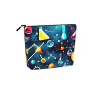 Grande capacité - Trousse de maquillage en chanvre avec impression abstraite, science, chimie, trousse de toilette, sac de voyage avec fermeture éclair.