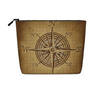 Grande capacité vintage boussole navigation imprimée monocouche imitation lin sac cosmétique organisateur de soins personnels adapté pour diverses occasions
