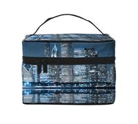 Grande capacité Voyage Chicago Reflected Cosmetic Bag Canvas Ladies Toiletry Bag Multi-Pocket Cosmetic Bag with Handle Christmas Holiday Cosmetic Bag, Noir , Taille unique