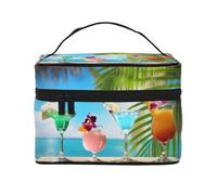 Grande capacité Voyage Tropical Beach Drink Cosmetic Bag Canvas Ladies Toiletry Bag Multi-Pocket Cosmetic Bag with Handle Christmas Holiday Cosmetic Bag, Noir , Taille unique