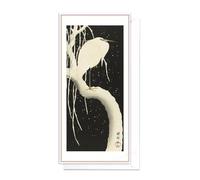 Grande Carte de Vœux de Noël - Carte Longue avec Estampe Japonaise Ukiyo-e et Enveloppe (aigrette sur une branche enneigée)