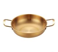 Grande casserole à paella en acier inoxydable avec double poignée, fond plat pour cuisinière et four, compatible avec l'induction, grand faitout professionnel (doré, 28 cm)