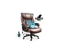 Grande chaise de bureau de 272,2 kg, avec support lombaire réglable, large roue en caoutchouc silencieuse, cuir robuste pour personnes lourdes (marron)