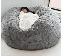 Grande Chaise Pouf,Meubles Géants Remplis De Mousse Couvertures Lavables en Machine,Grande Housse Ronde Ronde Douce Et Moelleuse en Fausse Fourrure Beanbag Lazy Sofa Bed Cover, 7, 7ft