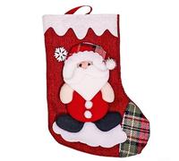 Grande chaussette de Noël avec motif Père Noël à suspendre près de la cheminée, offrant un grand espace pour les jouets et les friandises, fabriquée en tissu (A)