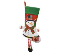 Grande chaussette de vacances avec décoration de Père Noël, peut être suspendue près d'une cheminée et pour remplir d'objets festifs (bonhomme de neige)