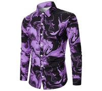 Grande chemise tendance à revers, manches longues, couleur unie, décontractée de travail avec poitrine à manches longues, t-shirt boxeur, aubergine, Large