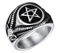 Grande Chevaliere Taille 69 Pentagramme Baphomet Homme Bague Satanique Acier Inoxydable Bijoux Satan Biker Gothique Vintage Cadeau Anniversaire pour Ado Garçon