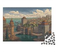 Grande cité médiévale Cadeau Unique Décoration Intérieure Port et Grande Porte de forteresse Jeu Éducatif Challenge Toy Adultes & Enfants des 14 Ans 1000pcs (75x50cm)