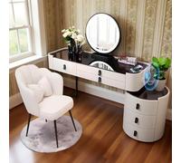 Grande coiffeuse avec miroir et lumières - Avec audio Bluetooth - Bureau de maquillage avec chargement sans fil et tiroirs - Chaise incluse