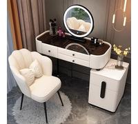Grande coiffeuse avec miroir et lumières - Bureau de maquillage avec tiroirs de rangement et chaise - Coiffeuse élégante pour chambre à coucher - Station de maquillage élégante pour femme