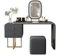 Grande Coiffeuse avec Tiroirs, Coin Beauté, Étagère Réglable, Style Moderne en Bois，Rangement Bijoux,Meuble d'appoint,Grande capacité de Rangement,Plan de Travail spacieux(Dark Gray,80)
