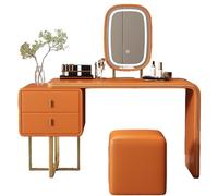 Grande Coiffeuse avec Tiroirs, Coin Beauté, Étagère Réglable, Style Moderne en Bois，Rangement Bijoux,Meuble d'appoint,Grande capacité de Rangement,Plan de Travail spacieux(Orange,80)