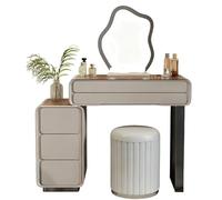 Grande Coiffeuse avec Tiroirs,Coin Beauté, Rangement Bijoux,Espace de Rangement spacieux,Plateau Plus Large,Commodes latérales,Montage Facile,Style Moderne en Bois，pour Chambre, Bureau(Grey,50)