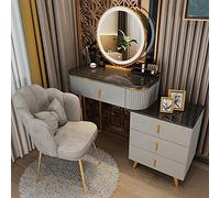 Grande coiffeuse LED avec armoire réglable, tabouret rembourré, 3 modes d'éclairage, élégante coiffeuse noire et dorée pour chambre à coucher et bureau à domicile, 80 cm