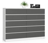 Grande Commode pour le salon AKORD K160 Blanche 160 cm 10 tiroirs façade Gris Graphite 160x40x121 cm