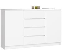 Grande Commode pour le salon AKORD K160 Blanche 160 cm 2 portes 4 tiroirs façade Blanche 4 étagères 160x40x99 cm
