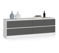 Grande Commode pour le salon AKORD K160 Blanche 160 cm 4 tiroirs façade Gris Graphite 160x40x55 cm