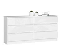 Grande Commode pour le salon AKORD K160 Blanche 160 cm 6 tiroirs façade Blanche Brillante 160x40x77 cm