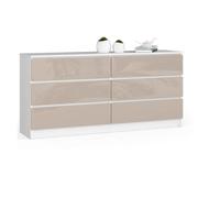 Grande Commode pour le salon AKORD K160 Blanche 160 cm 6 tiroirs façade Cappuccino Brillant 160x40x77 cm